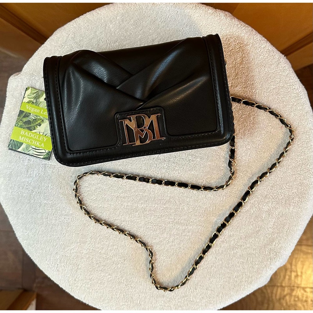 K297 Badgley Mischka Vegan Leather Black Crossbody NWT